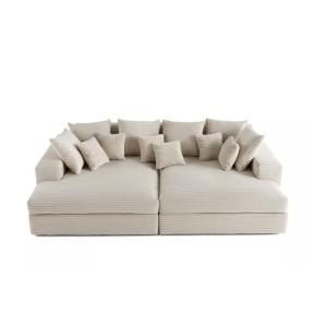 Canapé droit double méridienne 4 places en velours côtelé b…