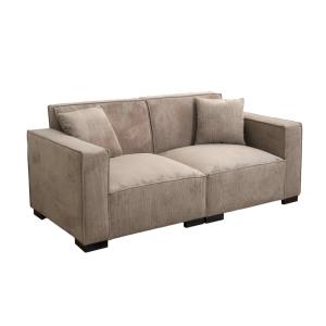 Canapé droit en velours côtelé 2 places taupe L 180 cm