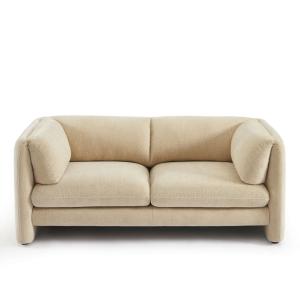 Canapé droit fixe 2 places velours texturé beige