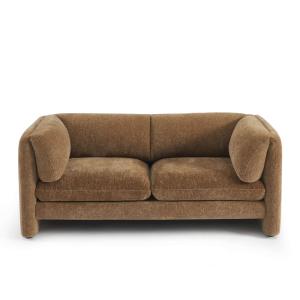 Canapé droit fixe 2 places velours texturé marron