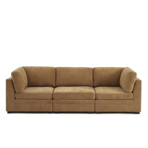 Canapé droit modulable 3 pièces tissu chenille écureuil