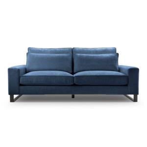 Canapé droit tissu chenille bleu 2 places
