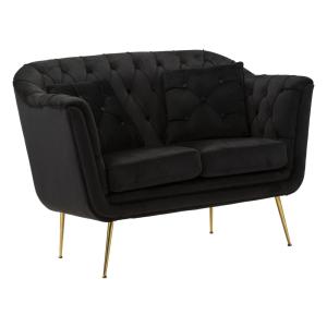 Canapé en tissu noir et métal avec coussins (130 x 83 x 91…