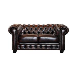 Canapé fixe cuir pleine fleur 2 places marron chocolat