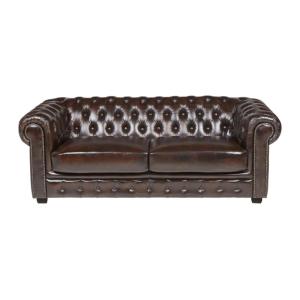 Canapé fixe cuir pleine fleur 3 places marron chocolat