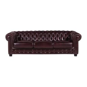 Canapé fixe cuir pleine fleur 4 places bordeaux