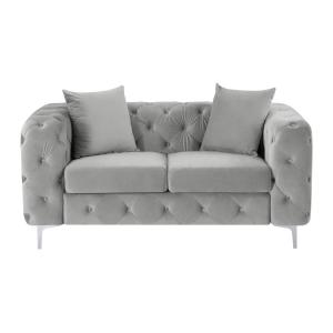 Canapé fixe velours 2 places gris clair