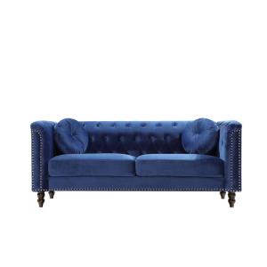 Canapé fixe velours 3 places bleu roi