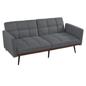 Canapé futon convertible gris en tissu, 2 places