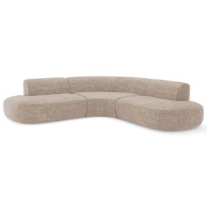 Canapé grand angle 5 places en velours gaufré beige