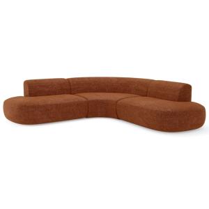 Canapé grand angle 5 places en velours gaufré terracotta