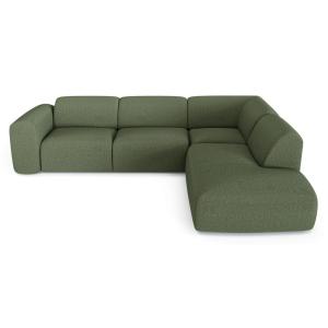Canapé grand angle droit 5 places tissu tramé vert olive