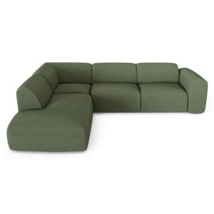 Canapé grand angle gauche 5 places tissu tramé vert olive