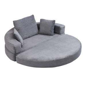 Canapé-lit pliable ovale en velours côtelé gris avec coussi…