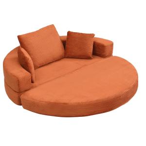 Canapé-lit pliable ovale en velours côtelé orange avec cous…