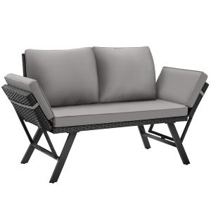 Canapé lounge en rotin 2 en 1 résistant aux UV gris clair