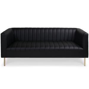 Canapé moderne 3 places à coutures verticales simili noir