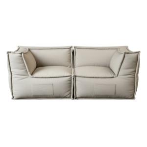 Canapé modulable 2 places en effet lin 90x180 cm beige