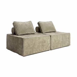 Canapé modulable 2 places en tissu avec coussins taupe