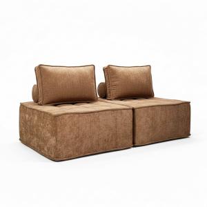 Canapé modulable 2 places en tissu avec coussins terracotta