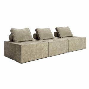 Canapé modulable 3 places en tissu avec coussins taupe