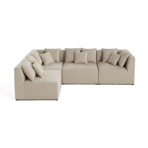 Canapé modulable 4 places angle réversible en tissu beige