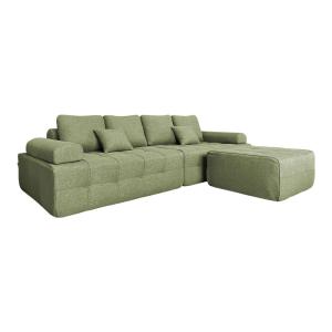 Canapé modulable 4 places en tissu avec pouf et coussins ve…