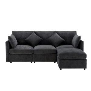Canapé modulable 4 places en tissu chenille gris foncé