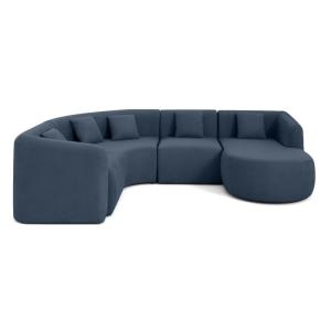 Canapé modulable 5 places angle droit en tissu bleu