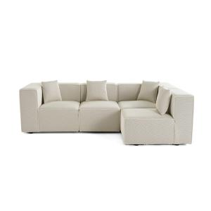 Canapé modulable 5 places angle droit en tissu mailles 3d b…