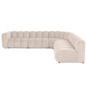 Canapé modulable 5 places angle droit en tissu texturé beig…