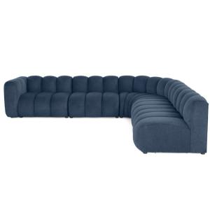 Canapé modulable 5 places angle droit en tissu texturé bleu…
