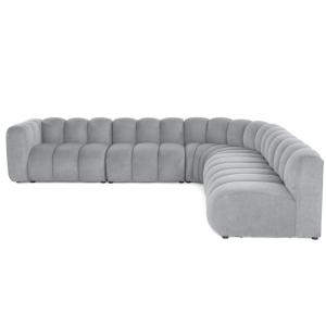 Canapé modulable 5 places angle droit en tissu texturé gris…