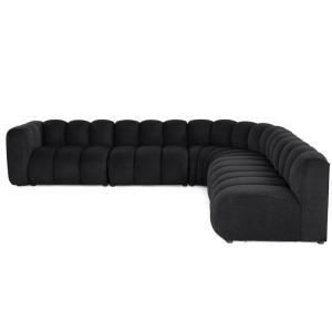 Canapé modulable 5 places angle droit en tissu texturé noir…