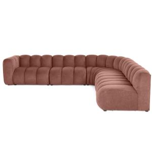 Canapé modulable 5 places angle droit en tissu texturé rose…