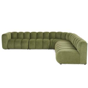 Canapé modulable 5 places angle droit en tissu texturé vert…