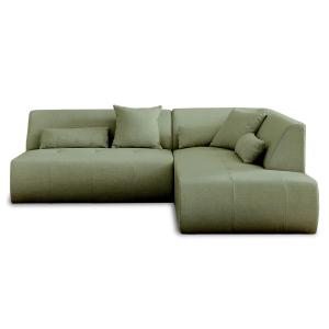 Canapé modulable 5 places angle droit en tissu vert sauge