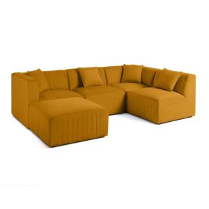 Canapé modulable 5 places angle droit en velours jaune