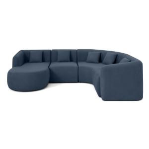 Canapé modulable 5 places angle gauche en tissu bleu