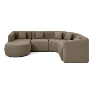 Canapé modulable 5 places angle gauche en tissu taupe