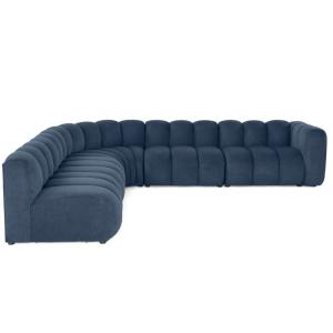 Canapé modulable 5 places angle gauche en tissu texturé ble…