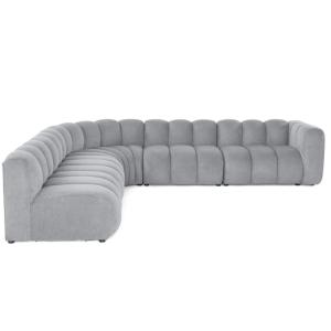 Canapé modulable 5 places angle gauche en tissu texturé gri…