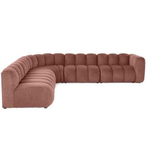 Canapé modulable 5 places angle gauche en tissu texturé ros…