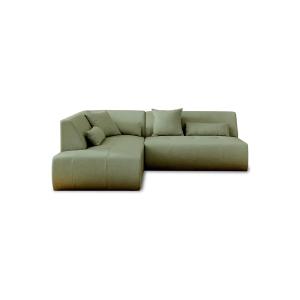 Canapé modulable 5 places angle gauche en tissu vert sauge