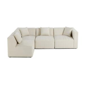 Canapé modulable 5 places angle gauche en velours beige