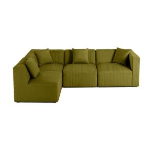 Canapé modulable 5 places angle gauche en velours vert oliv…