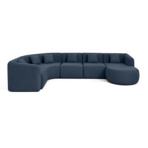 Canapé modulable 6 places angle droit en tissu bleu