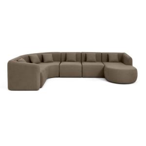 Canapé modulable 6 places angle droit en tissu taupe