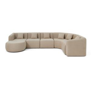 Canapé modulable 6 places angle gauche en tissu beige