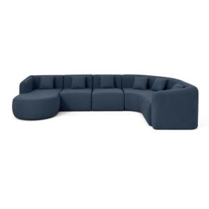 Canapé modulable 6 places angle gauche en tissu bleu
